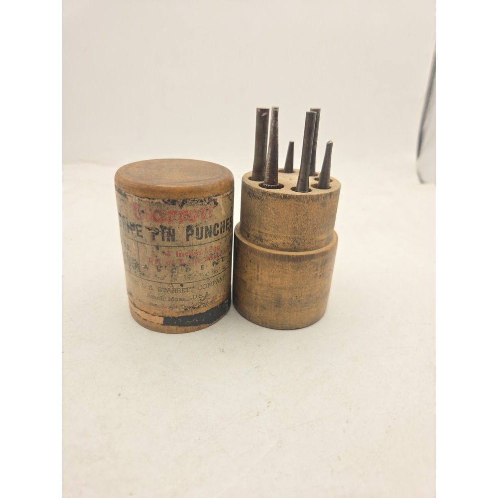 Starrett S565 Drive Pin Punch Set Wood With 7 Starrett Punches See Notes
